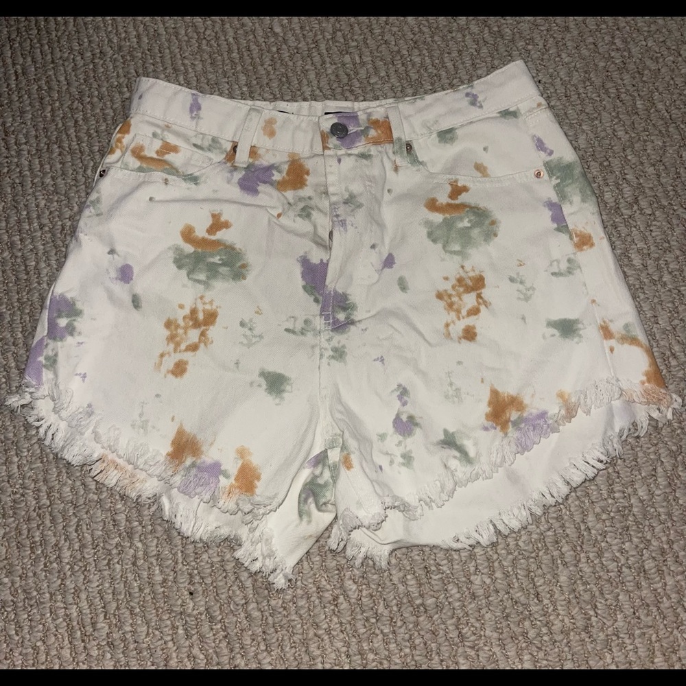 Wild Fable white jean shorts with color splotches